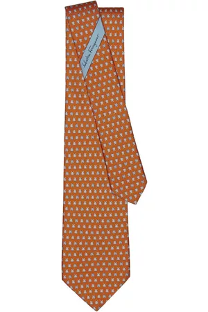 Salvatore Ferragamo Men Bow Ties - Hippo-print silk tie - Orange
