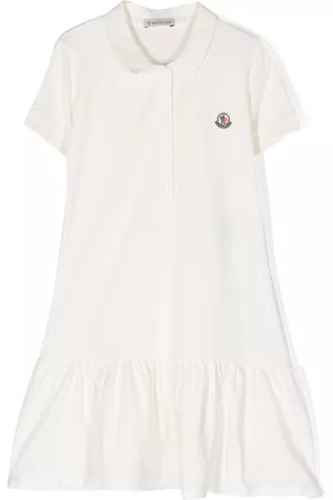 Moncler Girls Casual Dresses - Chest logo-patch polo dress - Neutrals