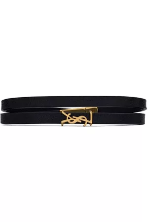 Saint Laurent Men Leather Bracelets - Double-wrap leather bracelet - Black