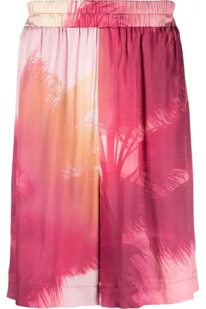 LANEUS Palm tree-print wide-leg shorts
