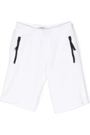 Stone Island Boys Shorts - Debossed-logo cotton shorts - White