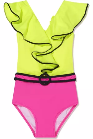 Nessi Byrd Girls Swimsuits - V-neck belted swimsuit - Green