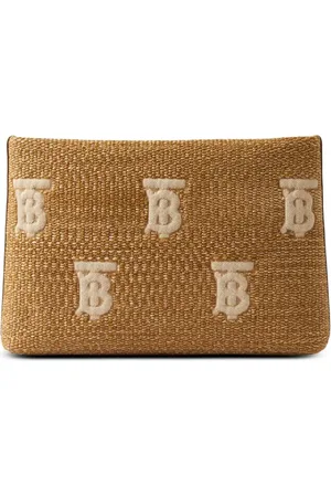 Burberry Beige raffia envelope with monogram