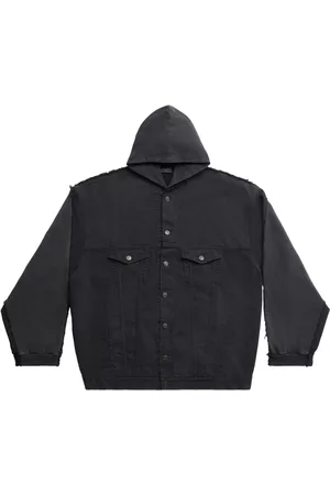 Balenciaga Denim Jackets - Paris Hybrid Hooded jacket - Black
