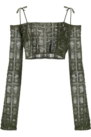 GCDS Off-shoulder macram?? crop top