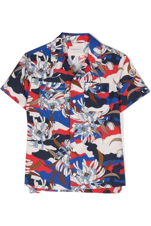 Moncler Boys Shirts - Floral-print cotton shirt - Blue