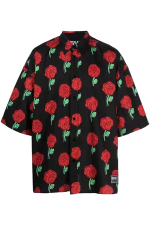 VERSACE Rose-print short-sleeve shirt - Black