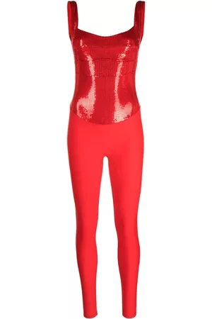 Atu Body Couture Women Sequin flared jumpsuits - Sequin-detail jumpsuit - Red