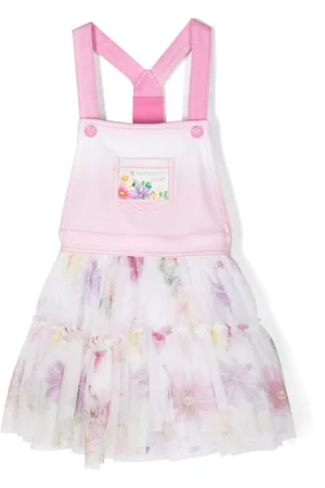 MONNALISA Floral-print tulle-trim dungarees