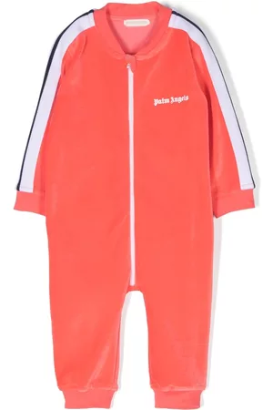 Palm Angels Rompers - Chest logo-print velvet romper - Orange