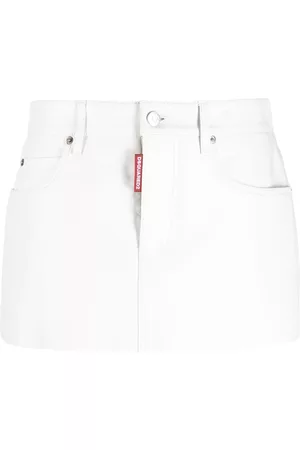 Dsquared2 Women Mini Skirts - Logo-tag leather miniskirt - White
