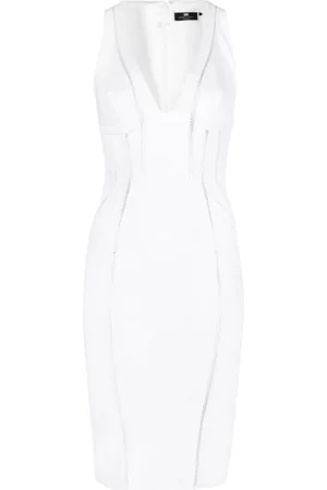 Elisabetta Franchi Women Bodycon Dresses - Sleeveless fitted midi dress - White