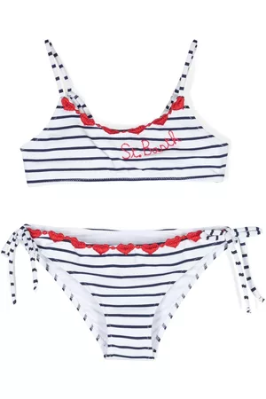 MC2 SAINT BARTH Girls Bikini Sets - Striped embroidered-logo bikini set - Blue