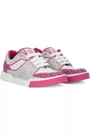 Dolce & Gabbana Girls Low Top Sneakers - Crystal-embellished low-top sneakers - White