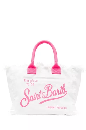 MC2 SAINT BARTH Women Beach Bags - Logo-print cotton beach bag - White