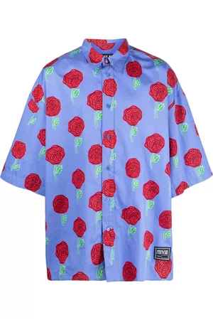 VERSACE Men Short sleeved Shirts - Roses-print short-sleeve shirt - Blue