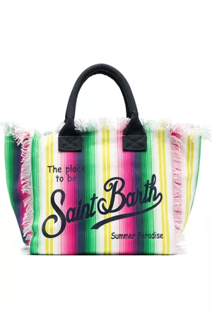 MC2 SAINT BARTH Women Beach Bags - Stripe-detail cotton beach bag - White