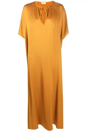 Closed Women Tunic Dresses - Tie-neck tunic dress - Yellow