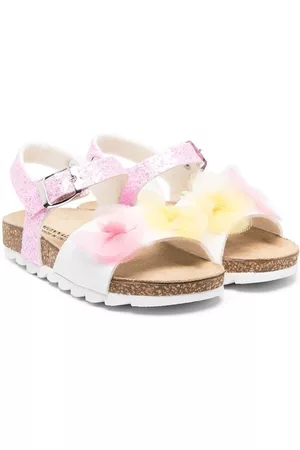 MONNALISA Flat Shoes - Floral-appliqué flat sandals - Pink