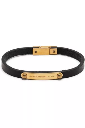 Saint Laurent Men Leather Bracelets - Leather logo-plaque bracelet - Black