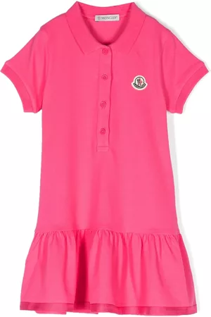 Moncler Girls Casual Dresses - Chest logo-patch polo dress - Pink