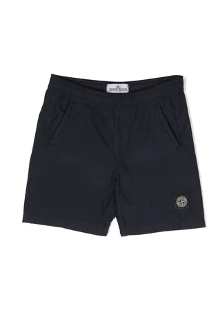 Stone Island Boys Shorts - Logo-patch elasticated-waist shorts - Blue