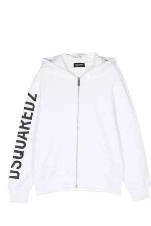 Dsquared2 Boys Zip-up Hoodies - Logo-print zip-up hoodie - White