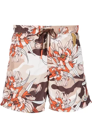 Moncler Men Swim Shorts - Floral print drawstring swim shorts - Neutrals