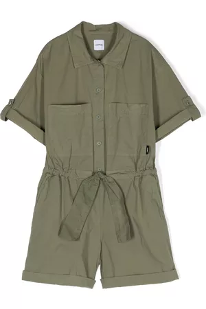 Aspesi Kids Girls Shorts - Tied-waist short-sleeved playsuit - Green