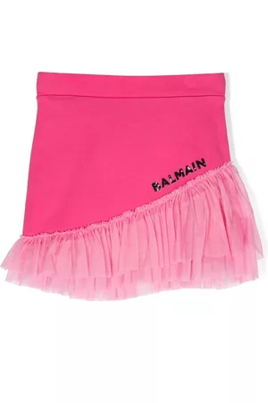 Balmain Girls Printed Skirts - Logo-print tulle skirt - Pink