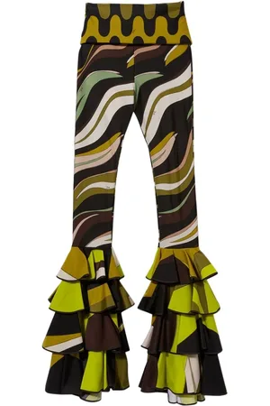 Puccini Fiamme-print ruffled trousers