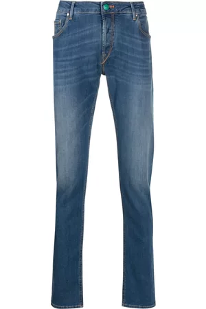 Hand Picked Men Slim Jeans - Logo-patch straight-leg jeans - Blue