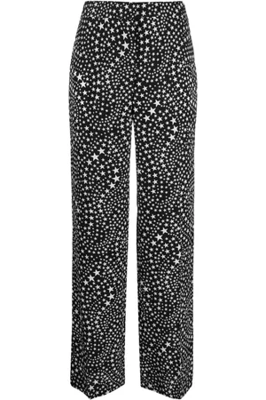 Stella McCartney Women Straight Leg Pants - Star-print silk trousers - Black