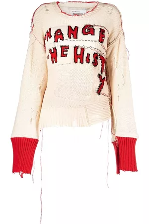 Stella McCartney Women Sweaters - Distressed intarsia-knit jumper - Neutrals
