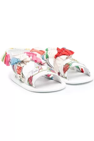 PUCCI Junior Sandals - Floral print ruffled sandals - White