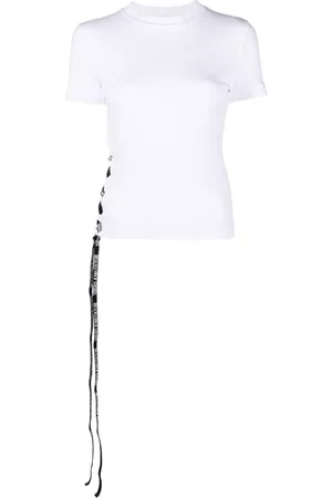 VERSACE Women Lace-up Tops - Lace-up cotton T-shirt - White