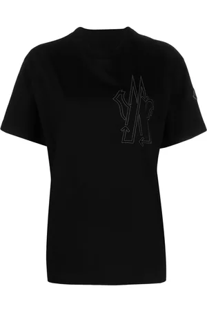 Moncler Women Short Sleeved T-Shirts - Embroidered logo short-sleeve T-shirt - Black