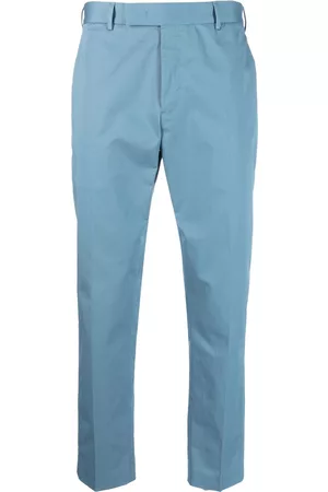 PT Torino Men Formal Pants - Off-centre button tailored trousers - Blue