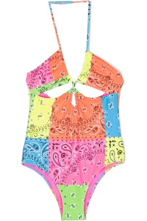 MC2 SAINT BARTH Girls Swimsuits - Panelled bandana-print swimsuit - Pink