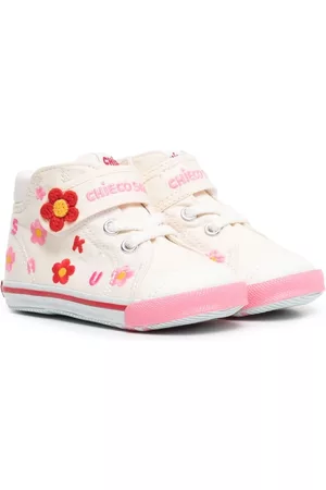 Miki House Girls Sneakers - Floral-embroidery touch-strap sneakers - 1