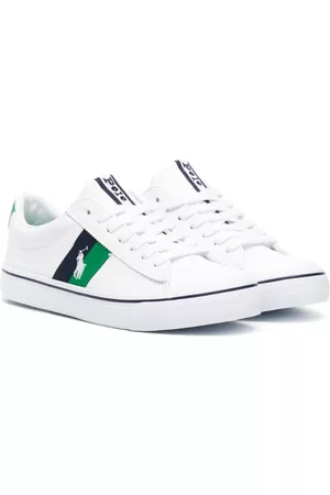 Ralph Lauren Boys Low Top Sneakers - Embroidered-logo leather low-top sneakers - White