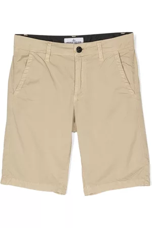 Stone Island Boys Shorts - Logo-patch cotton chino shorts - Neutrals