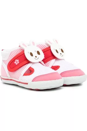 Miki House Girls Sneakers - Bunny embellished touch-strap sneakers - Pink