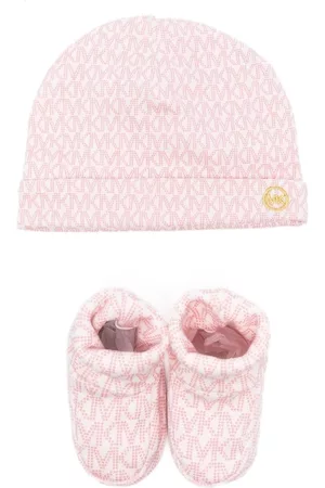Michael Kors Beanies - Monogram-print beanie hat set - Pink