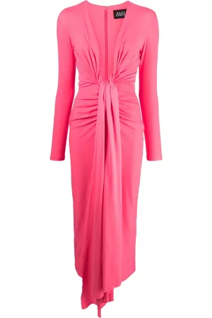 Solace Women V-Neck Dresses - Lorena plunge-neck draped midi dress - Pink