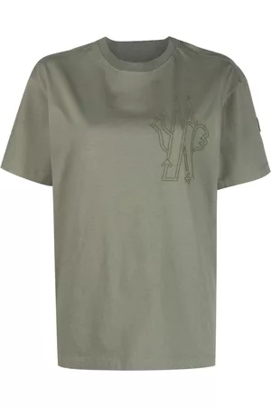Moncler Women Short Sleeved T-Shirts - Embroidered logo short-sleeve T-shirt - Green