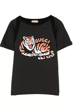 Gucci Boys T-Shirts - Tiger-print cotton T-shirt - Grey