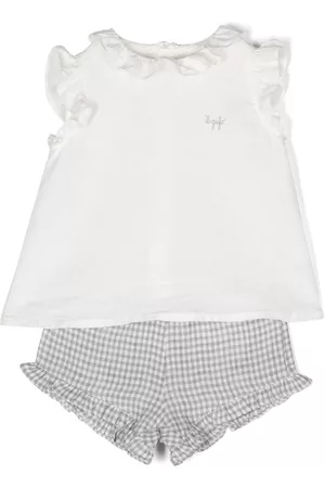 Il gufo Sets - Check-print linen top & shorts set - White
