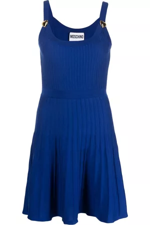 Moschino Women Knitted Dresses - Ribbed-knit scoop-neck dress - Blue