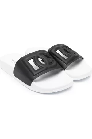 Dolce & Gabbana Flat Shoes - Logo-patch slip-on slides - Black